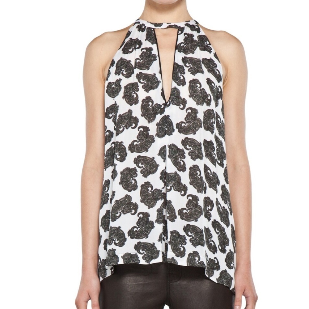 A.L.C. 100% Silk Lil White Paisley Sleeveless Top Zipper Back Size S